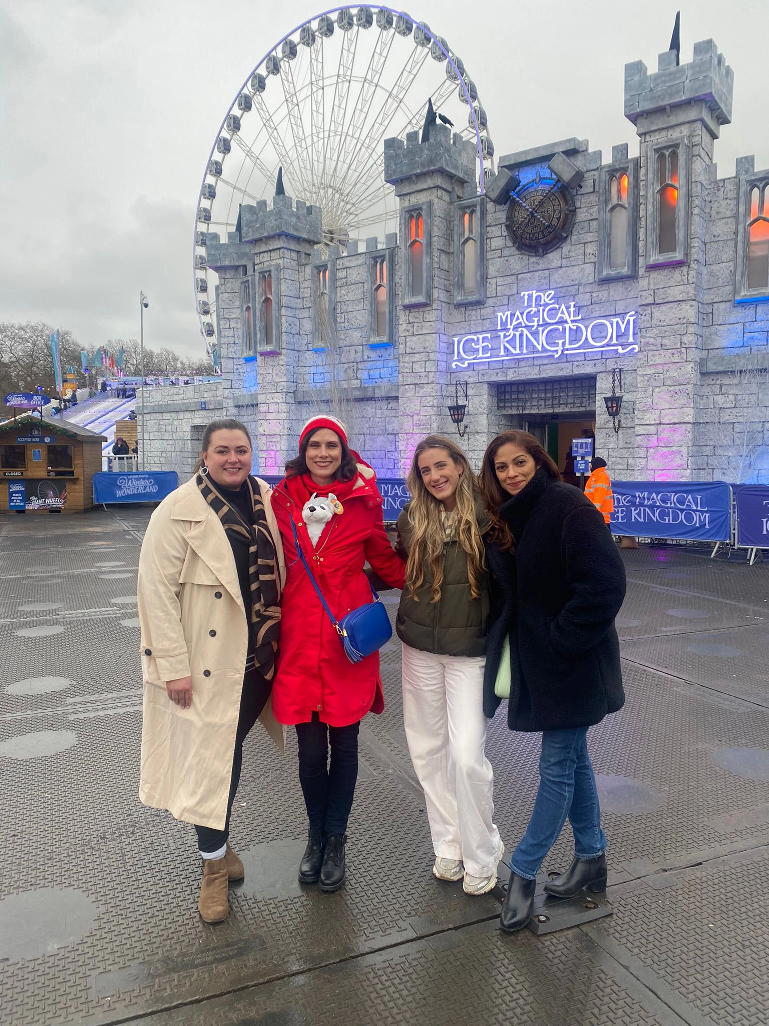 Yasmin with Rosie, Hannah and Mariana at London's Winter Wonderland in December 2023